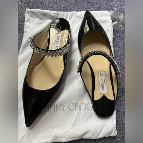 NIB Jimmy Choo ✨bing✨patent leather mule slide flats black crystals strap sz 41 - Picture 8 of 13